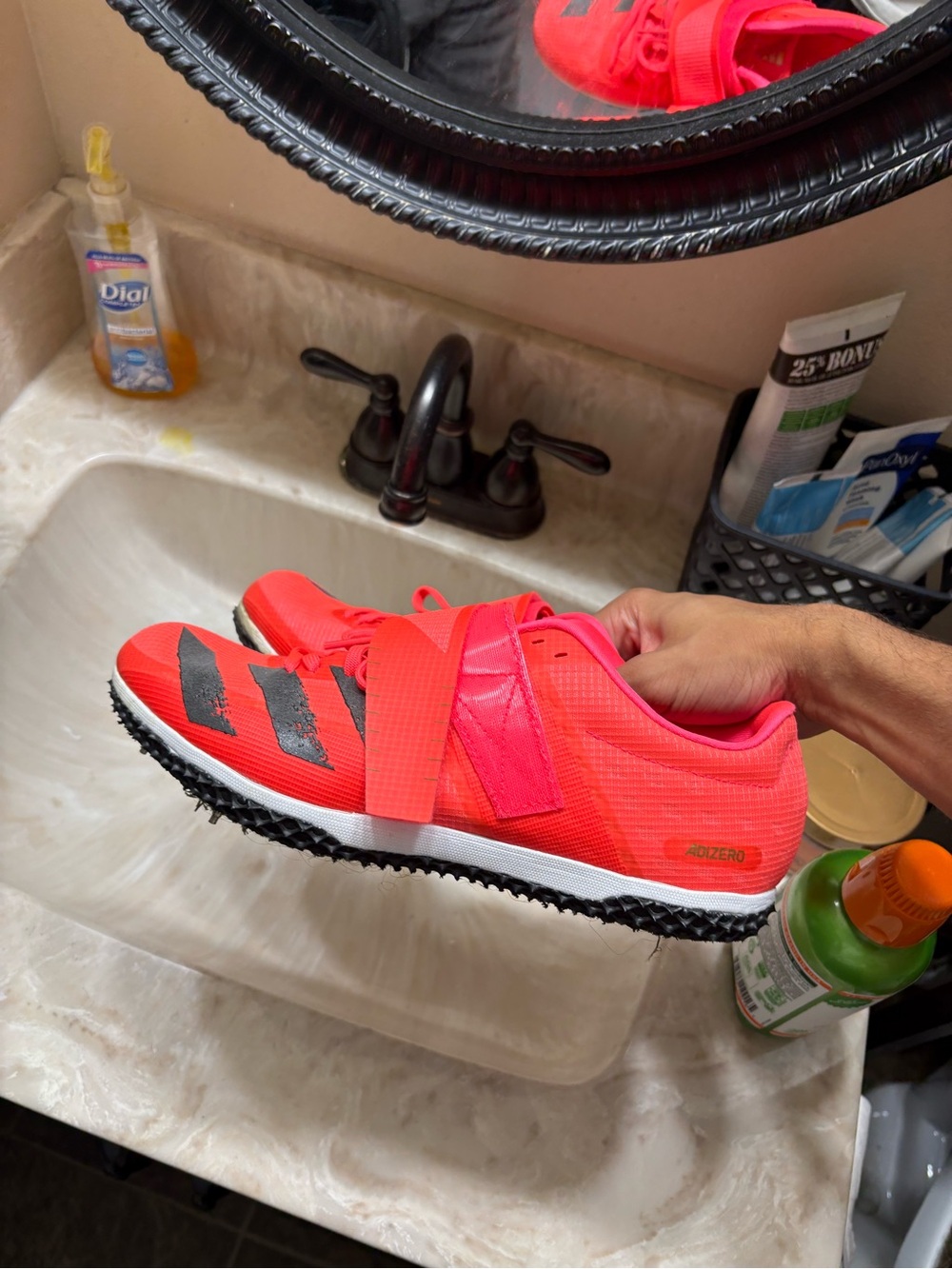 adidas Adizero Kids' Track Spike in Bright Red with Black Accents